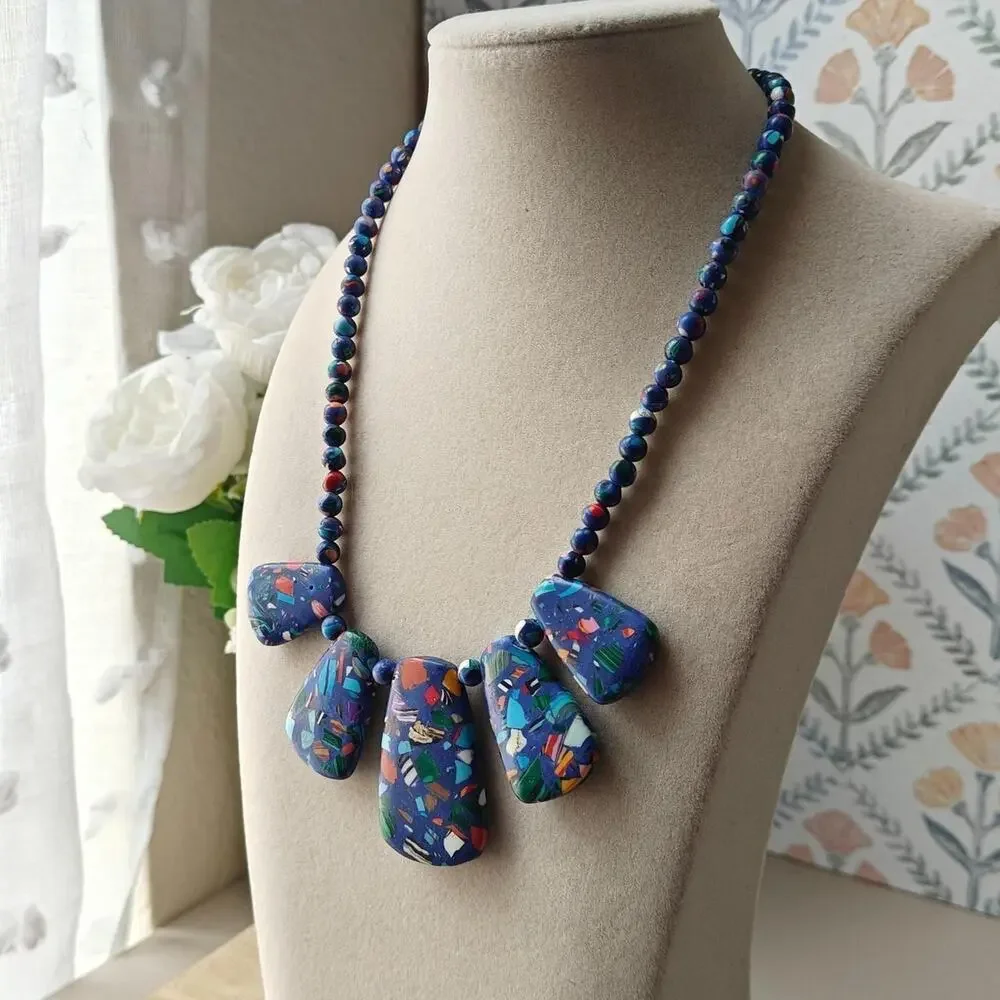 Boho colorful matrix turquoise stone necklace